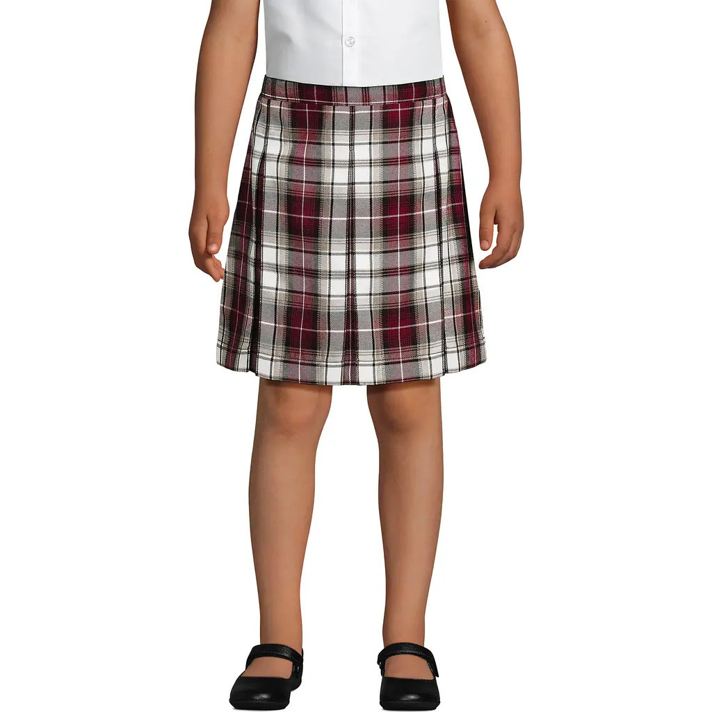 Lands' End School Uniform Girls Plaid Box Pleat Skirt Top of the Knee in Garnet/khaki Plaid at Nordstrom, Size 4T | Nordstrom
