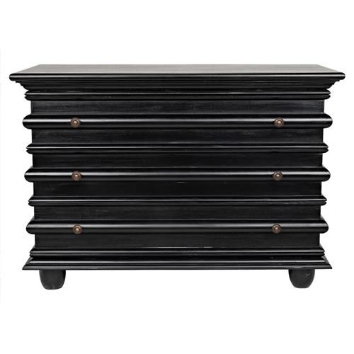 Noir Ascona French Country Black Mahogany Brass 3 Drawer Bachelor Chest Dresser | Kathy Kuo Home