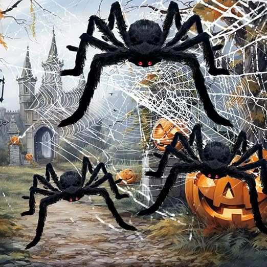 YZMXIY YZMXIYHalloween Riesiges Spinnen, Halloween Große Schwarze Haarige Gefälschte Spinne Dek... | Amazon (DE)