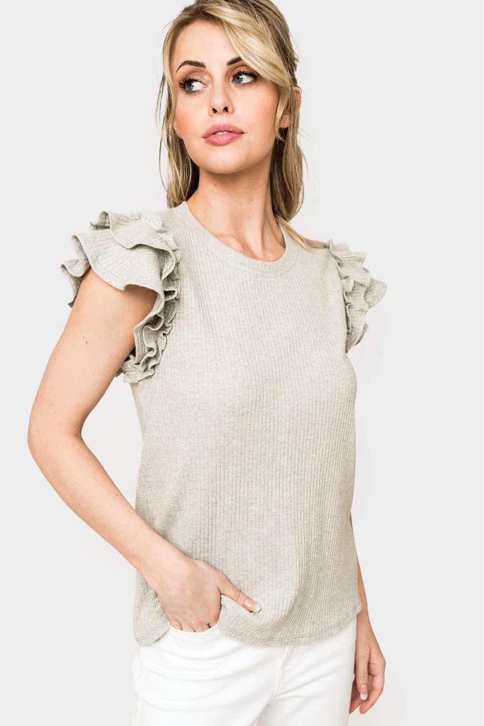 Flutter Sleeve Rib Knit Top | Gibson