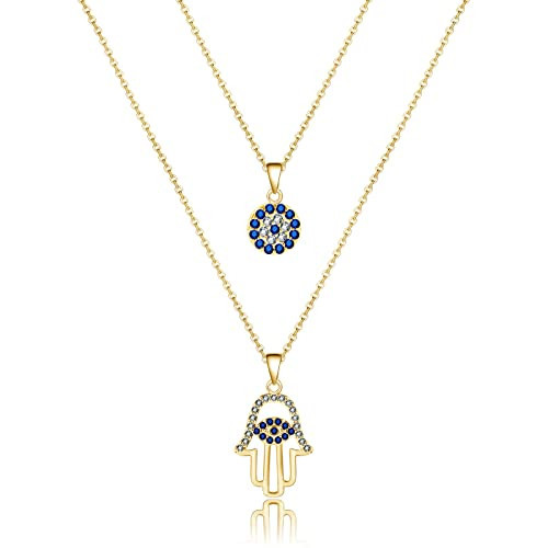 IVY TAILI Evil Eye Necklace for Women 18K Gold Plated Dainty Gold Evil Eye Pendant Necklace Hamsa Hand Necklace Protection Necklace for Women | Amazon (US)