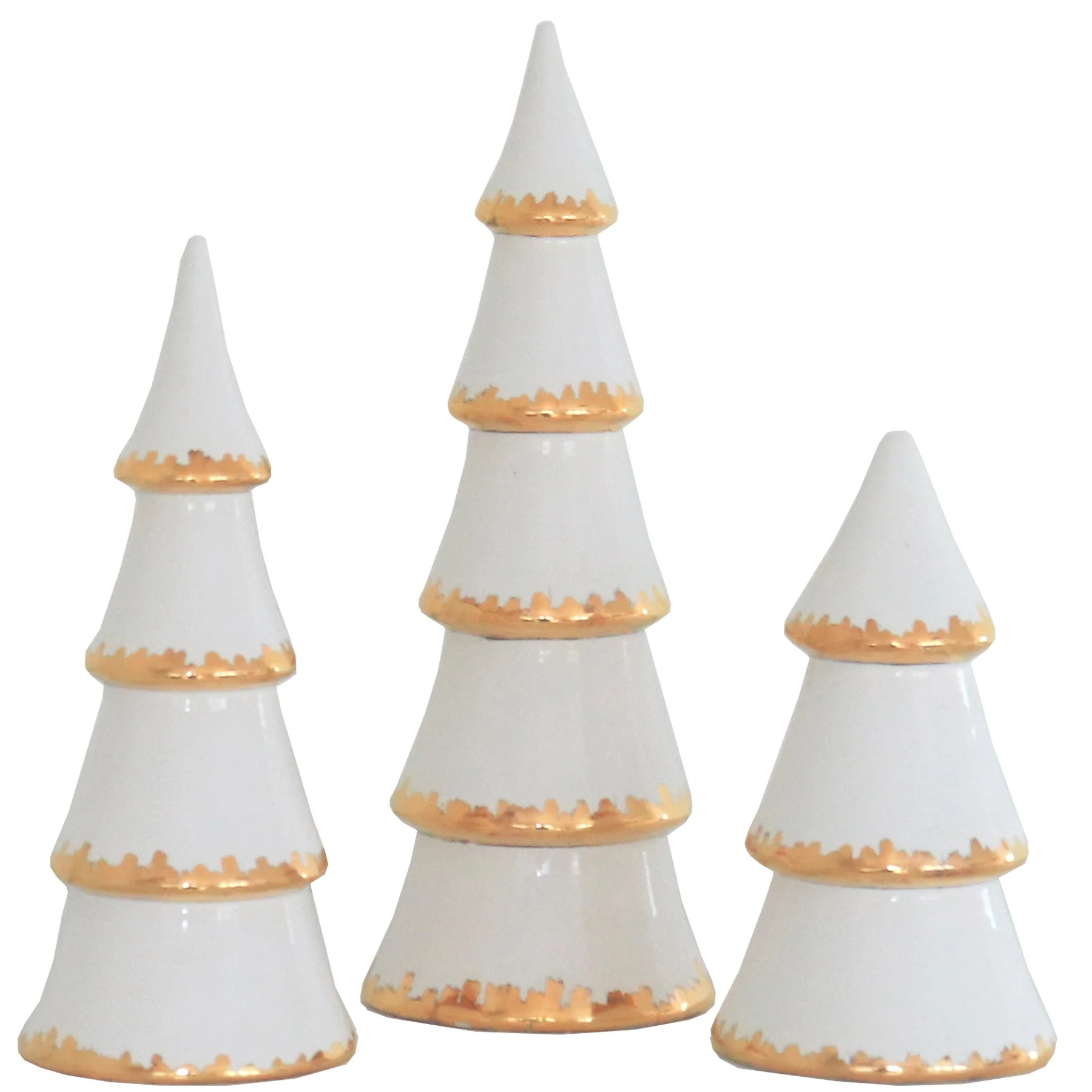 White Tiered Christmas Trees with 22K Gold Brushstroke Accent | Lo Home by Lauren Haskell Designs