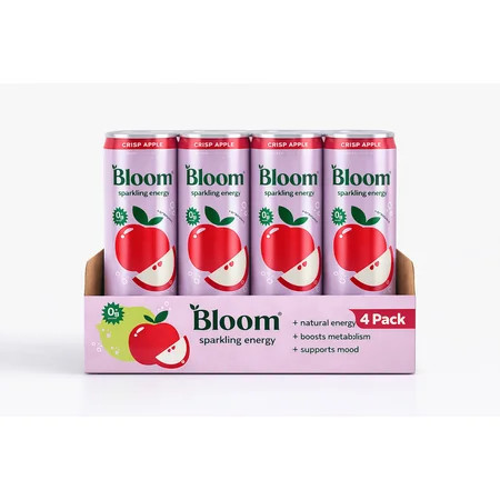 Bl-oom Sparkling Energy Drink, Crisp Apple Flavor, 12 fl oz Cans (4-Pack) – Zero Sugar, Prebiotic Energy, Lightly Sparkling | Walmart (US)