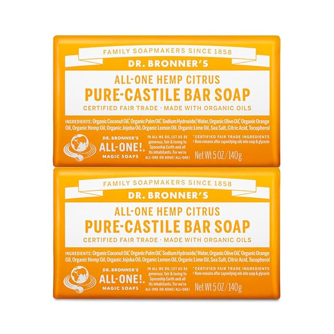 Dr. Bronner’s - Pure-Castile Bar Soap (Citrus, 5 ounce, 2-Pack) - Made with Organic Oils, For F... | Amazon (US)