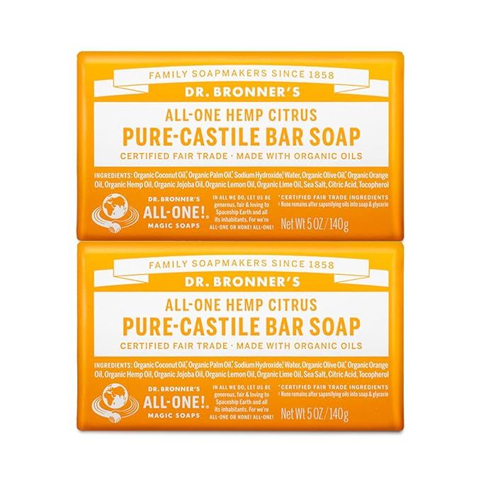 Dr. Bronner’s - Pure-Castile Bar Soap (Citrus, 5 ounce, 2-Pack) - Made with Organic Oils, For F... | Amazon (US)