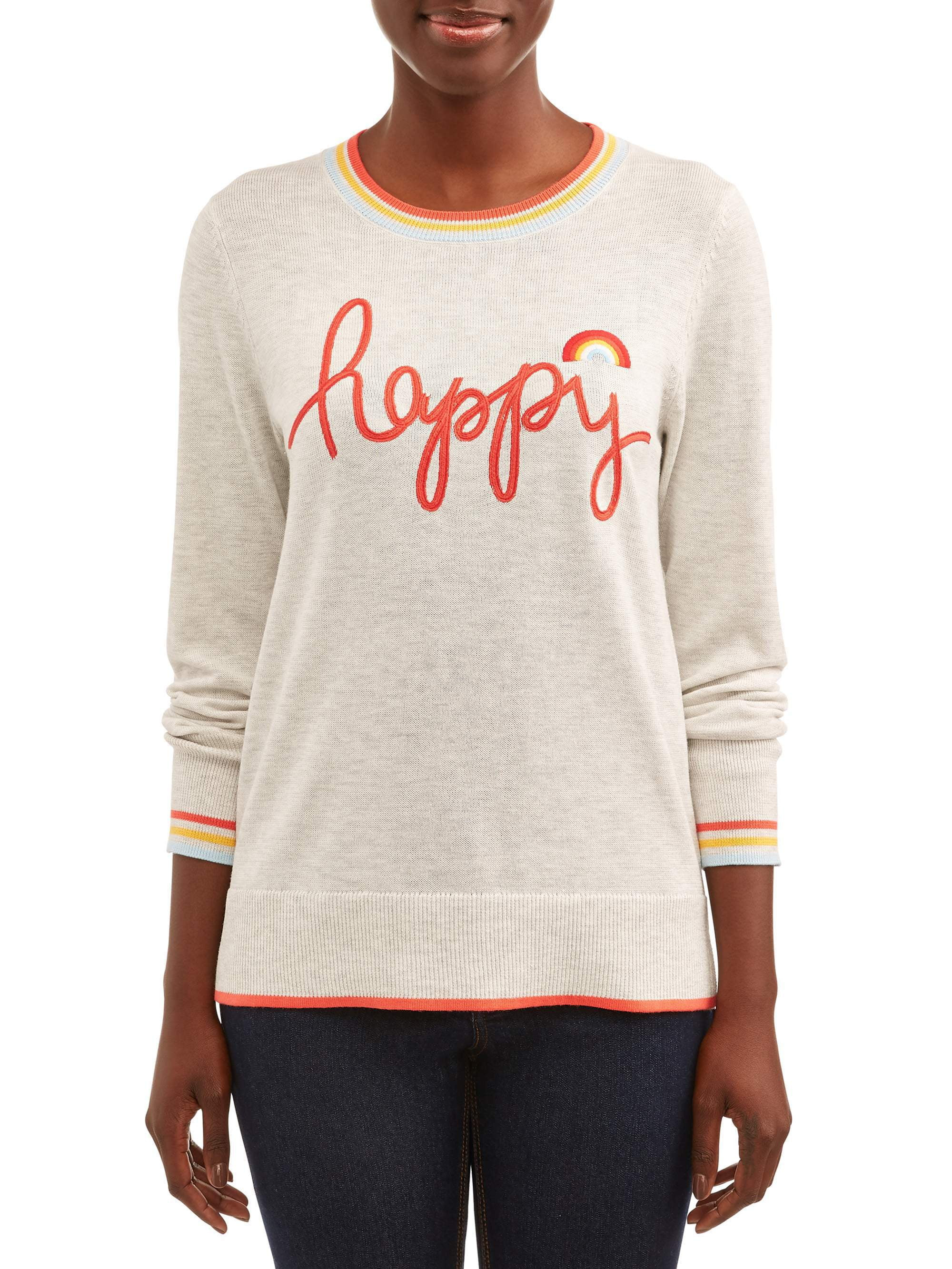 Time and Tru - Women's "Happy" Pullover Sweater - Walmart.com | Walmart (US)