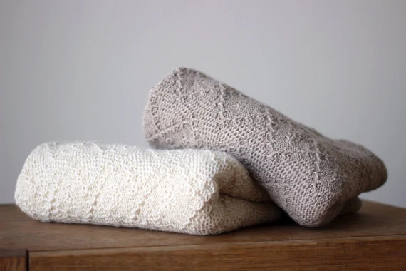 Alpaca baby blanket, knit wool baby wrap, knitted natural white, light beige, gray throw, baby gi... | Etsy (US)