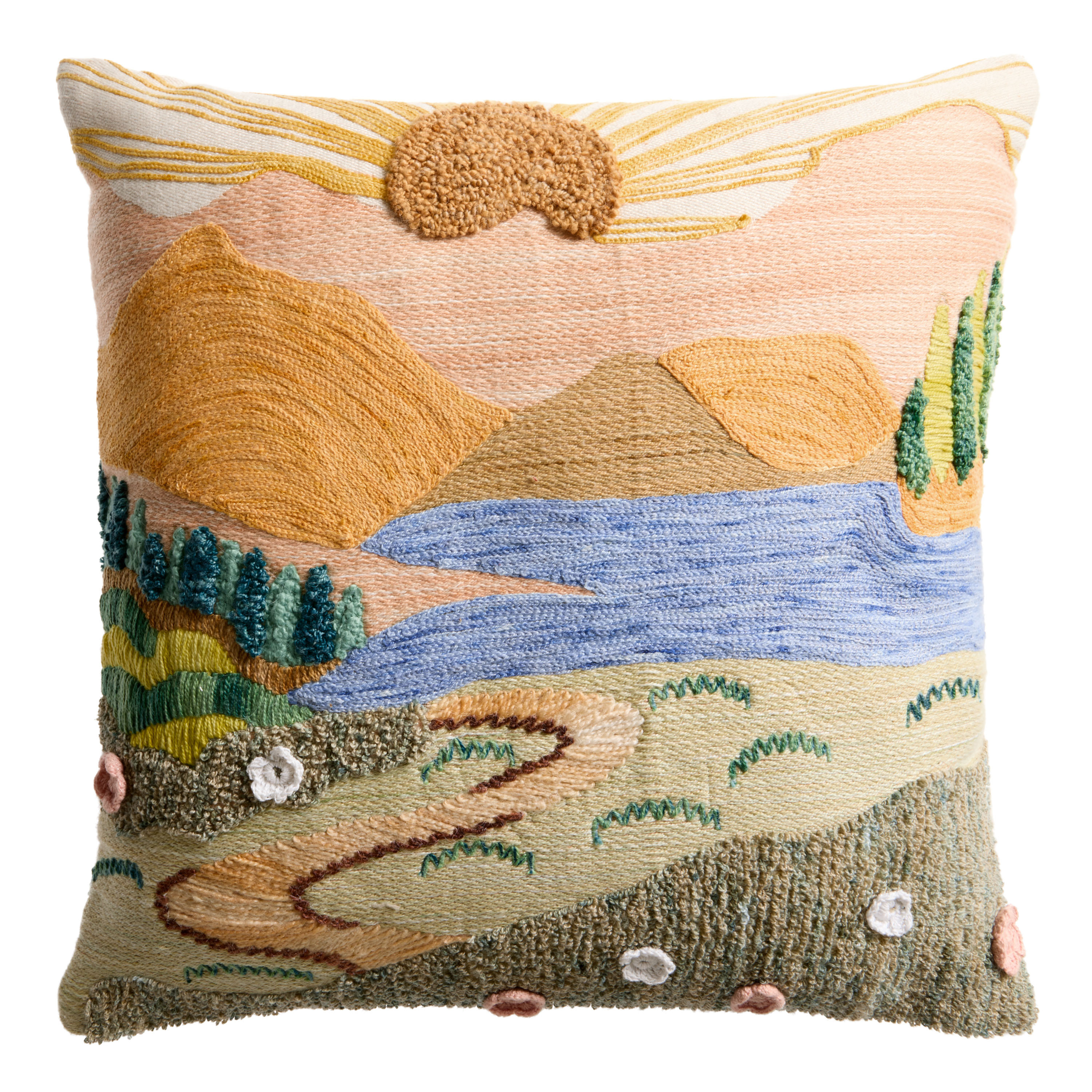 Mountain Scene Embroidered Indoor Outdoor Throw Pillow | World Market