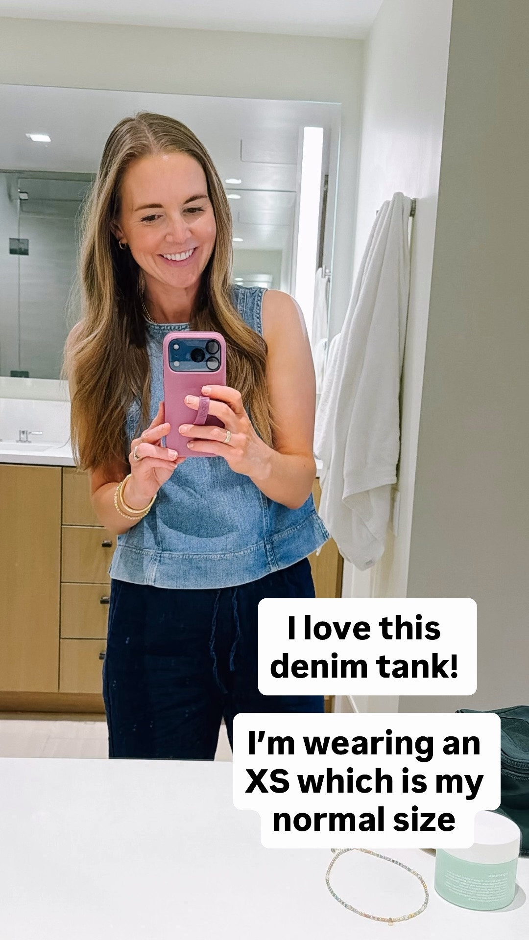 This denim tank has been a staple summer long! 

Goes with everything and looks polished and cool 😎 

True to size (and yes it works with LDS garments)