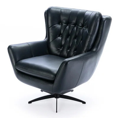 Luxury Midnight Blue Faux Leather Swivel Chair With Foam Seat - Metal Base, 360 Degree Spin, Decorative Details Armchair Seat, Base Black Finish, Eleg | Wayfair North America