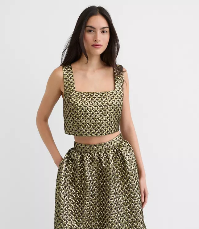 Metallic Jacquard Square Neck Top | LOFT