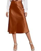 Amazon.com: Verdusa Women's Elegant High Waist Satin A Line Flared Midi Skirt Brown S : Clothing,... | Amazon (US)