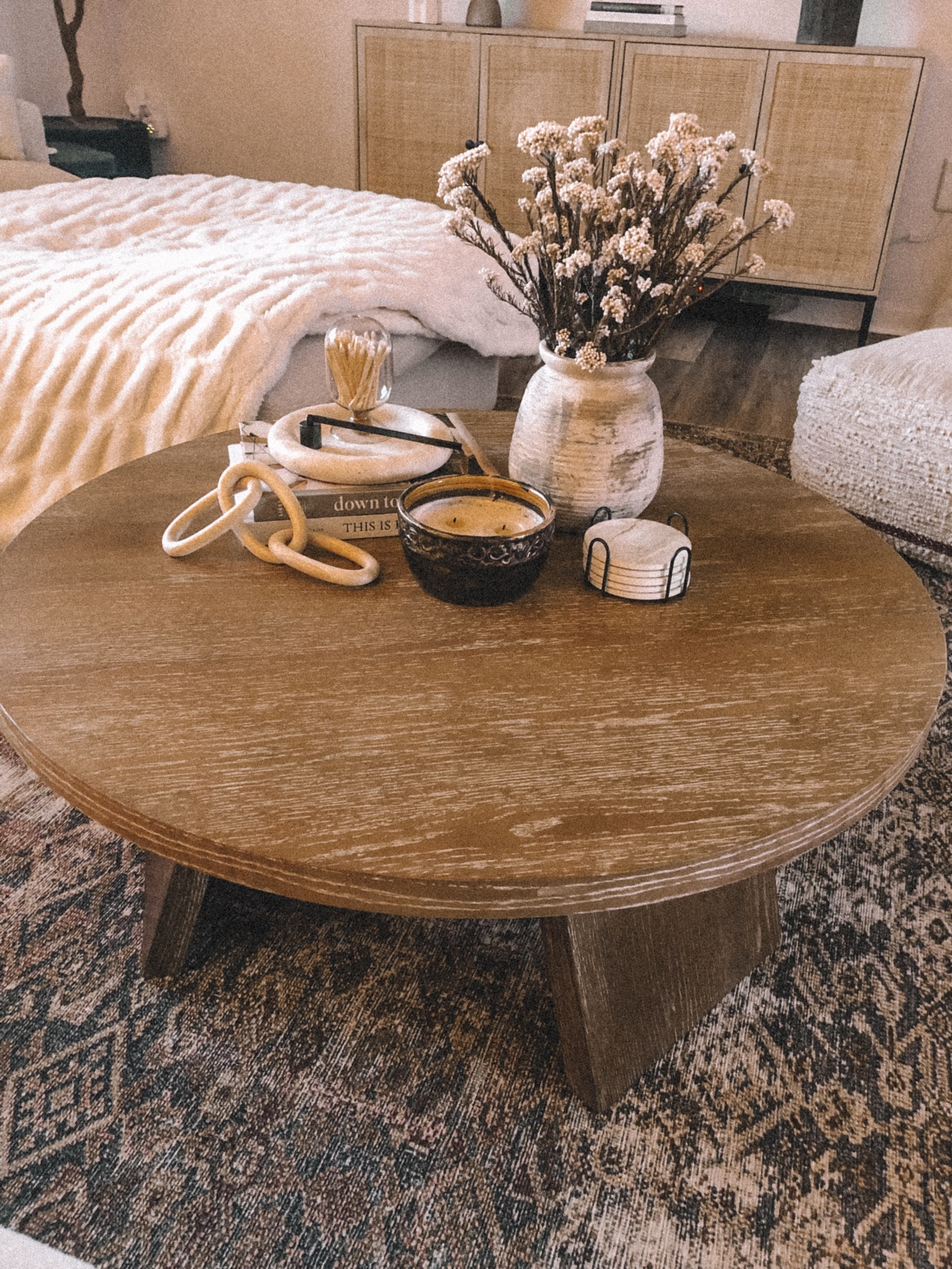 cozy coffee table vibes 😌 #organicmodern #coffeetable #stems #travertine #amazonfind #amazonprime #ltk #interior interiordesign 

#LTKunder50 #LTKhome