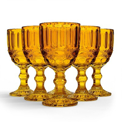 Elle Decor Stylish Glass Goblets, Set of 6 - 8.4oz Stemmed Wineglasses for Reds/Whites - (Amber) | Target
