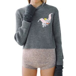 Zara Disney Dumbo Cropped Ribbed Knit Sweater Grey Size Small | Poshmark