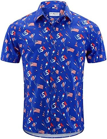 Men's American Flag Button Down Shirts Casual Short Sleeve Patriotic Hawaiian Shirt | Amazon (US)