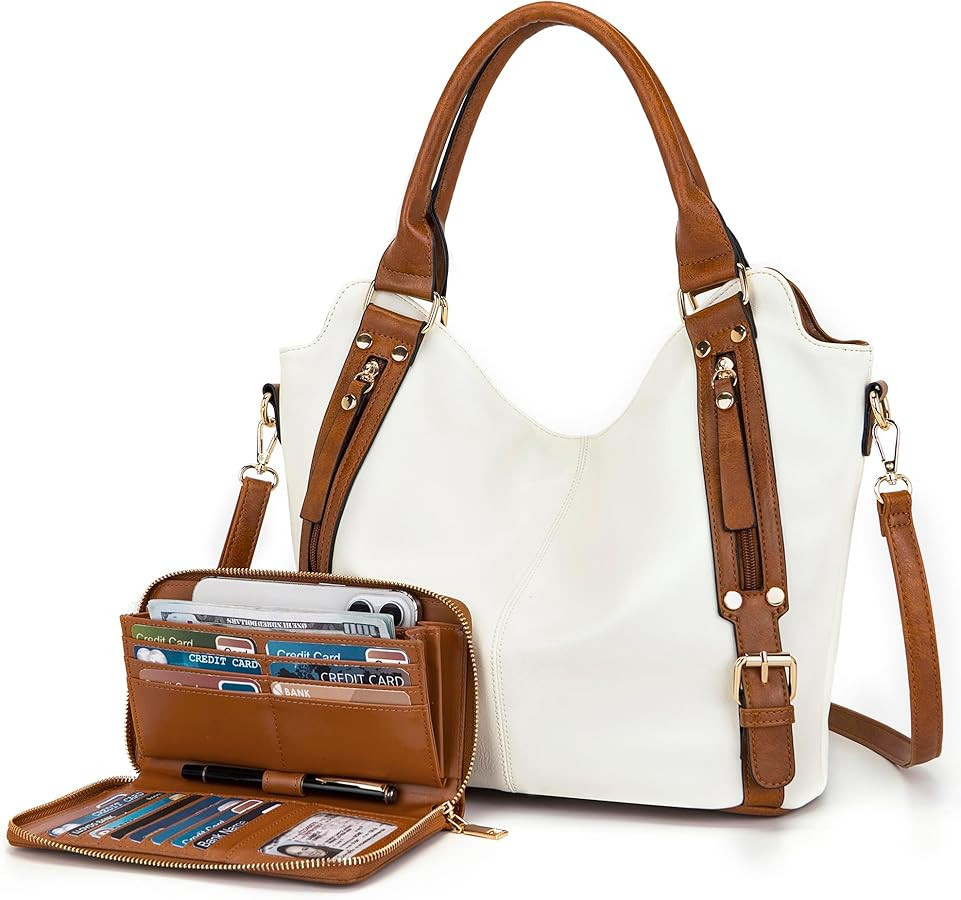 Crossbody Bags for Women Large Hobo Purse PU Leather Shoulder Handbag Ladies Tote Wallet Set 2PCS | Amazon (US)