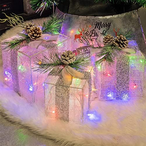 Hourleey Set of 3 Christmas Lighted Gift Boxes, Pre-lit 60 LED Light Up Present Boxes Ornament Ou... | Amazon (US)