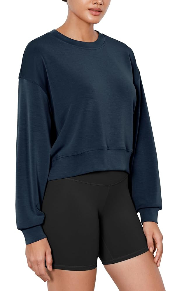 ODODOS Modal Soft Long Sleeve Cropped Sweatshirts for Women Oversized Crew Neck Pullover Crop Top | Amazon (US)