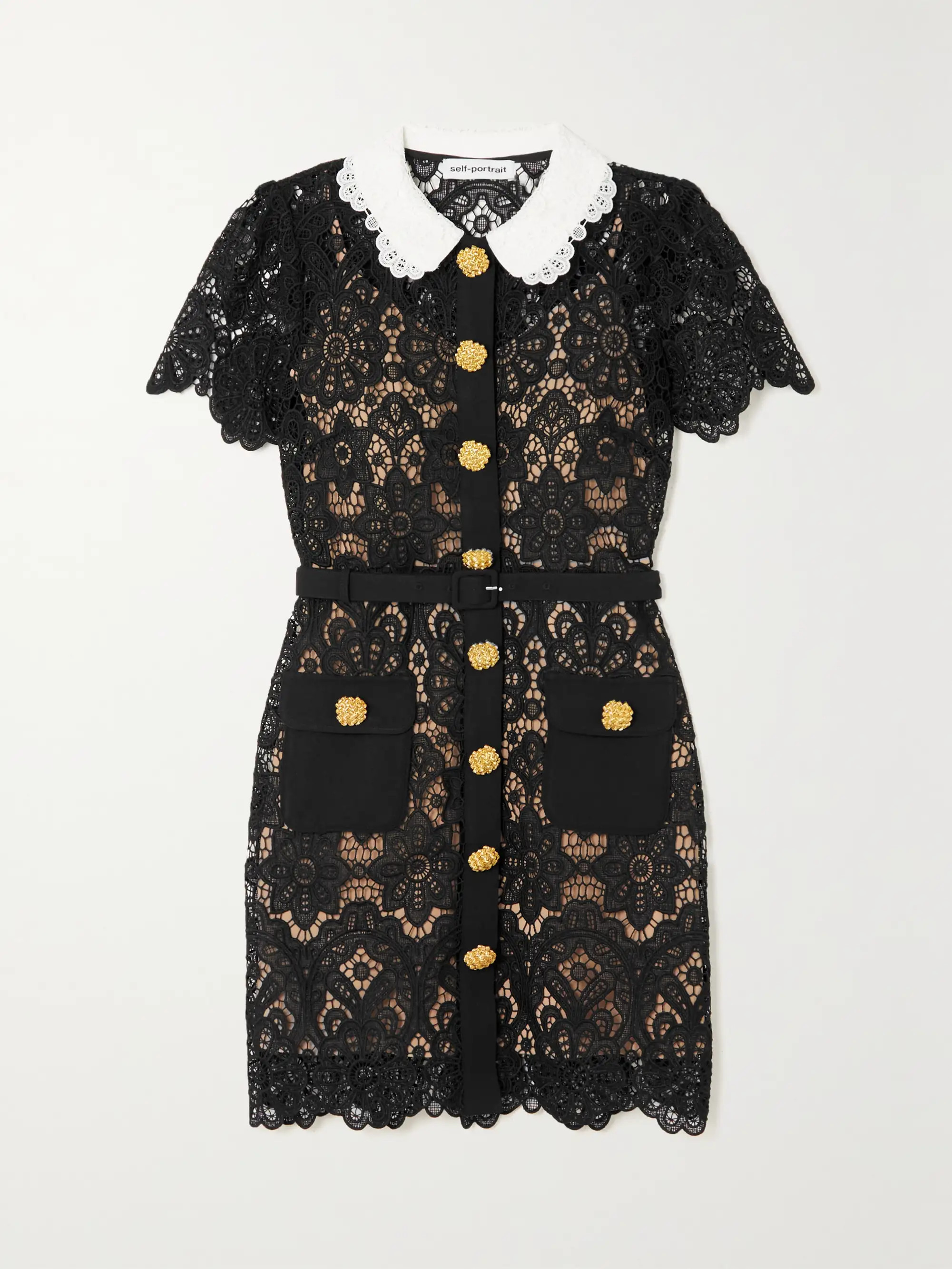 Black Button-embellished guipure lace mini dress | SELF-PORTRAIT | NET-A-PORTER | NET-A-PORTER (UK & EU)