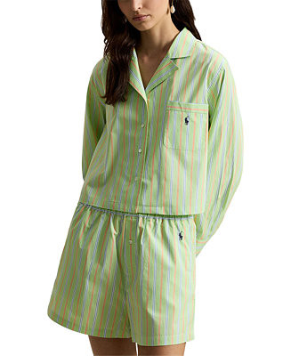 Women's 2-Piece Cropped Shirt and Boxer Shorts Pajama Set | Macy's