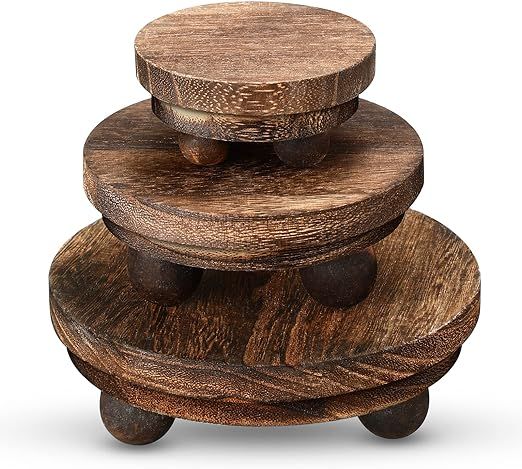 3 Pieces Wood Risers for Decor Wood Pedestal Mini Riser Stand Round Wooden Riser Rustic Farmhouse... | Amazon (US)