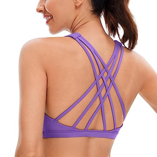 CRZ YOGA Strappy V Neck Sports Bras for Women - Criss Cross Back Wireless Padded Workout Yoga Bra Royal Lilac Medium | Amazon (US)