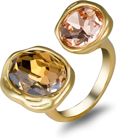 Open Statement Ring Cocktail Ring Cubic Zirconia Crystal Gemstones Antiqued Gold Plated Adjustabl... | Amazon (US)