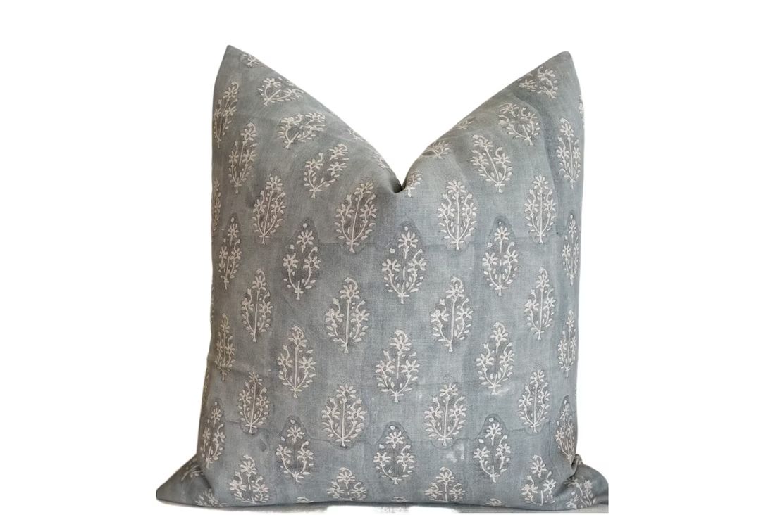 Waverly Designer Pillow Cover | Decorative Pillow Cover | Coastal Blue Grey Pillow Cover | Neutra... | Etsy (US)