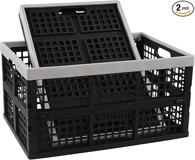 Rosebloom 42 L Large Plastic Folding Storage Crates, Plastic Stackable Collapsible Crate, 2 Packs | Amazon (US)