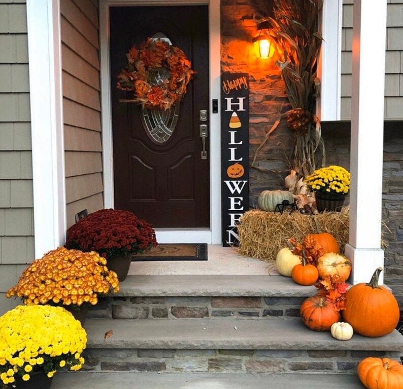 Happy Halloween front door/porch wooden sign. Large front door fall sign, you choose 4ft, 5ft or ... | Etsy (US)