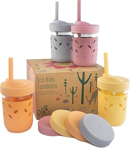 Elk and Friends Kids & Toddler Cups | The Original Glass Mason jars 8 oz with Silicone Sleeves & ... | Amazon (US)