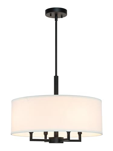 XiNBEi Lighting Drum Chandelier, Farmhouse 4 Light Pendant Light with White Fabric Shade Black Pe... | Amazon (US)