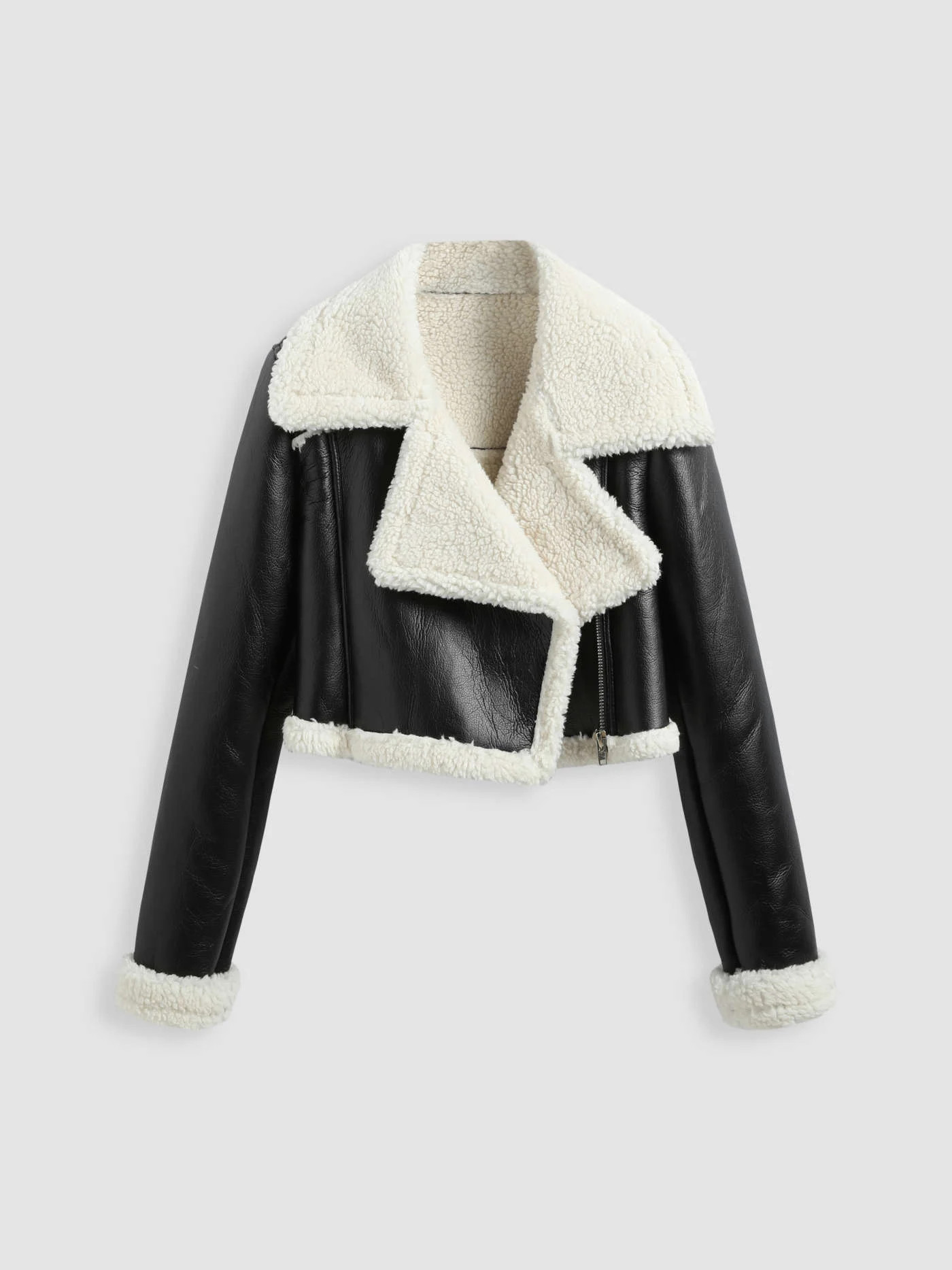 Fleece Drop Shoulder Zipper Biker Crop Jacket | Cider