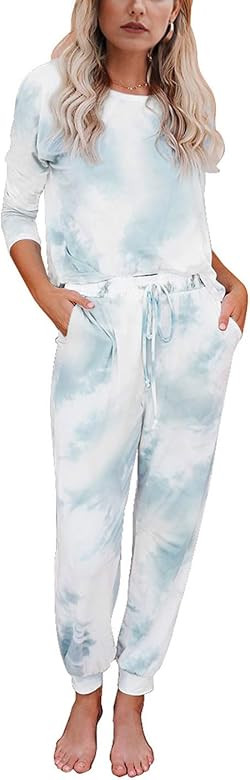 Women’s Tie Dye Pajamas Set Long Sleeves Jogger PJ Sets Two Pieces Round Neck Loungewear Nightw... | Amazon (US)