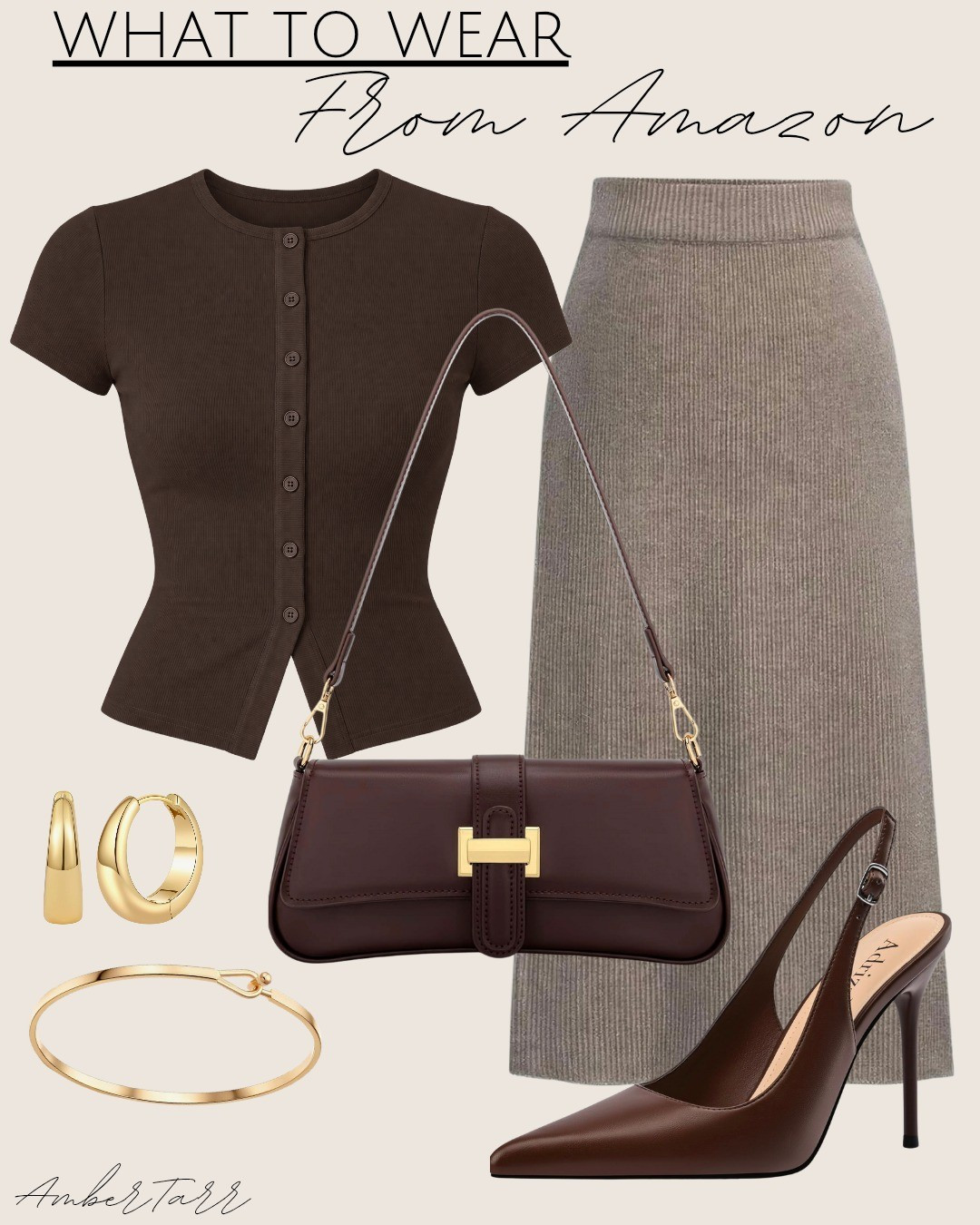 This button front top paired with a ribbed skirt, a handbag, slingback heels, gold hoop earrings, and a gold bangle bracelet is such a polished and sophisticated outfit that feels effortlessly elegant and put together.

#LTKgrwm #LTKootd #LTKOver40