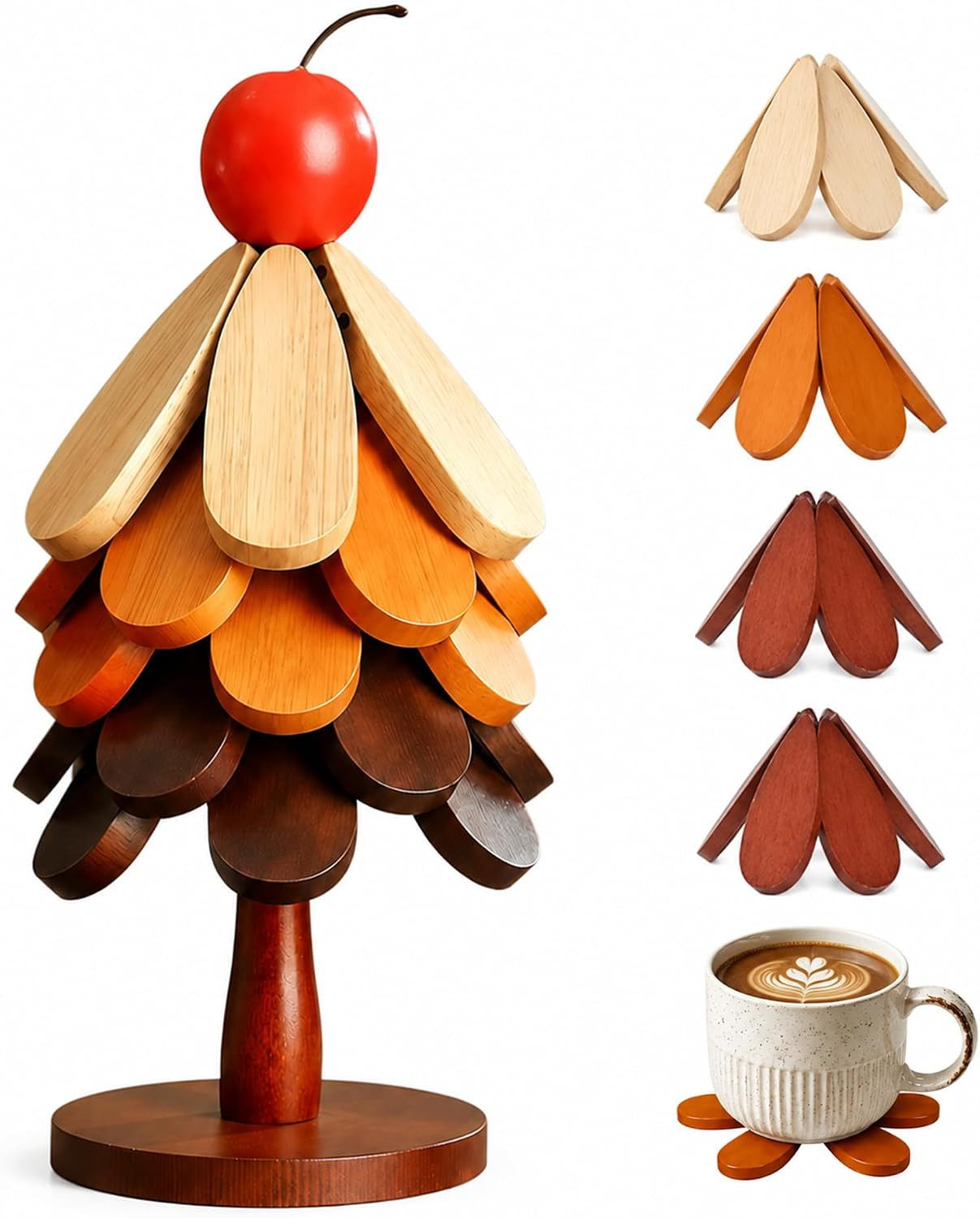 Wooden Trivets for Hot Dishes Christmas Tree Trivet Set of 5 with Stand, Foldable Heat Resistant Trivets for Hot Pots, Pans, Kitchen Table Countertop Protector, Christmas Kitchen Home Decor Gift | Amazon (US)
