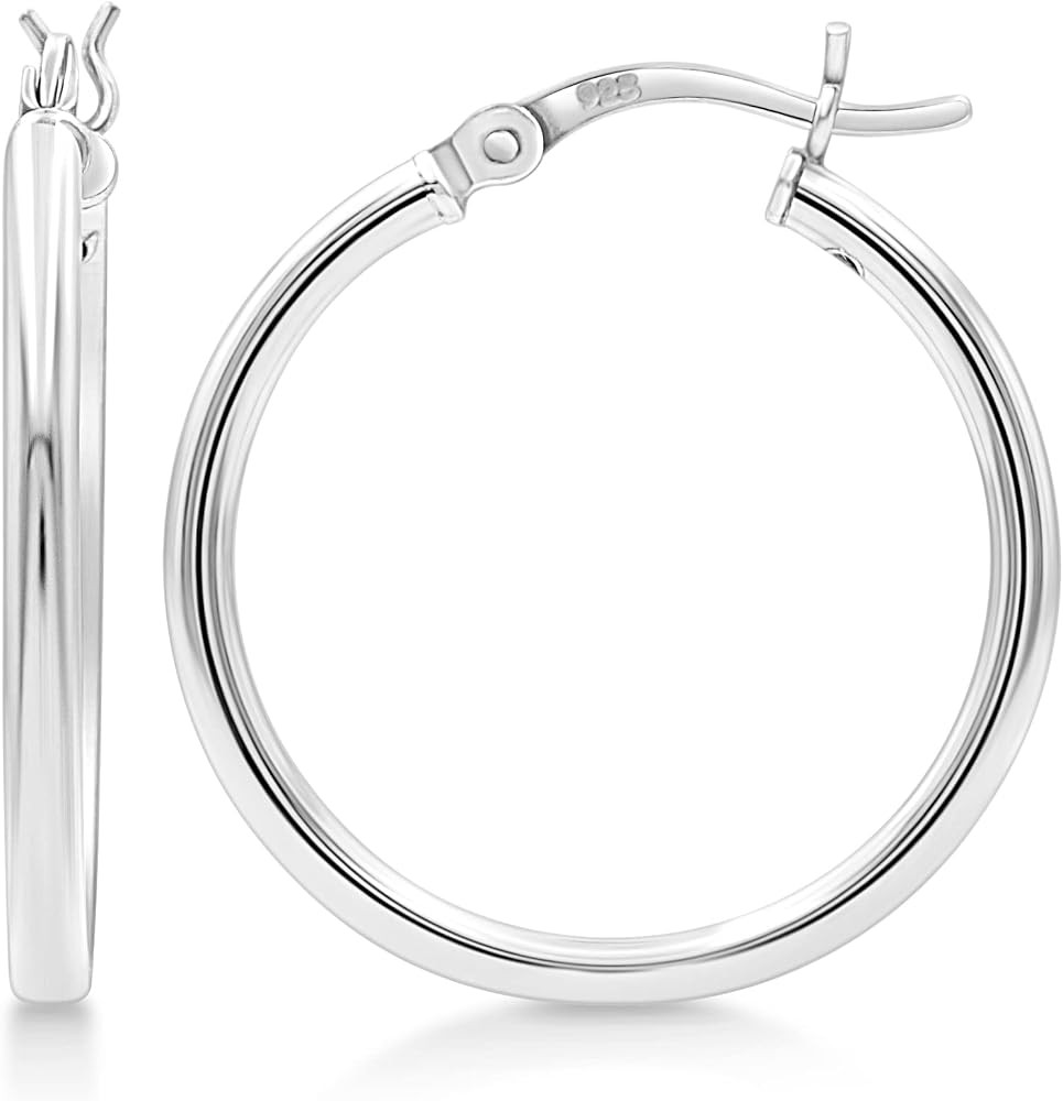 KEZEF 925 Sterling Silver Hoop Earrings | 2mm High Polished Silver Hoops for Women, Girls and Men... | Amazon (US)