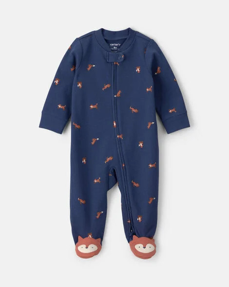 Baby Boy Fox 100% Cotton  2-Way Zip Sleep & Play Pajamas - Navy Blue | Carter's Inc