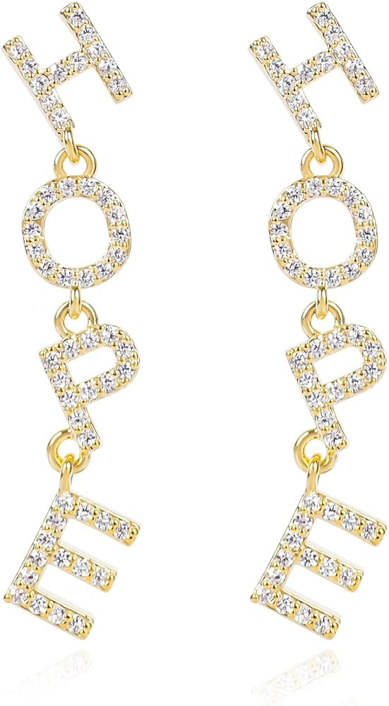 Gold Dangle Letter Earrings for Women 14K Gold Plated Long Alphabet Earrings Drop Cubic Zirconia ... | Amazon (US)