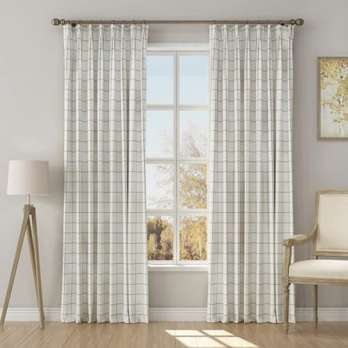TWOPAGES Stefana Silber x Interior Designer Drape, Pinch Pleat Plain Pattern White Beige Linen Curtain Panel Drape for Living Room Light Filtering Curtain, 72 W x 102 L Inch, 1 Panel Windowpane | Amazon (US)