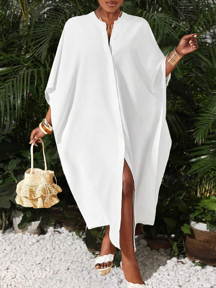 SHEIN Slayr Vacation Leisure Loose Fit Long Shirt Dress | SHEIN