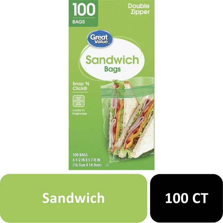 Great Value Fresh Seal Double Zipper Sandwich Bags, 100 Count - Walmart.com | Walmart (US)
