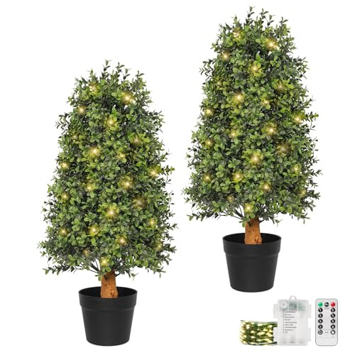 JOZHENJU 30inch Topiary Trees Artificial Outdoor Set of 2, Artificial Topiary Boxwood Tree UV Resistant Faux Plants, 2.5ft Artificial Plants & Trees for Indoor and Outdoor Porch Home Decor | Amazon (US)