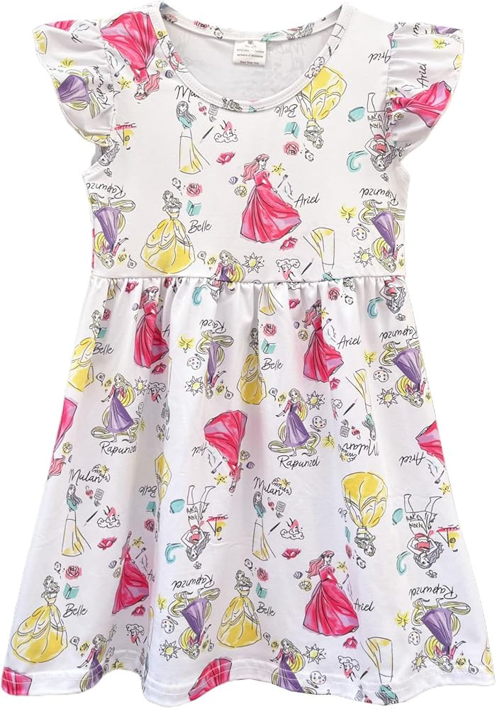 Baby Girls Flutter Sleeve Princess Cartoon Printed Dress Toddlers Spring Summer Mermaid Printed D... | Amazon (US)