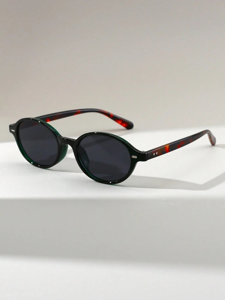 1pair Women's Retro Rivets Decor Oval Fashion Glasses For Street Style, Party, Beach Accessories For Women Glasses Shades Basics Fall Winter Women Outfits Clothes Business Casual Gifts Leopard | SHEIN