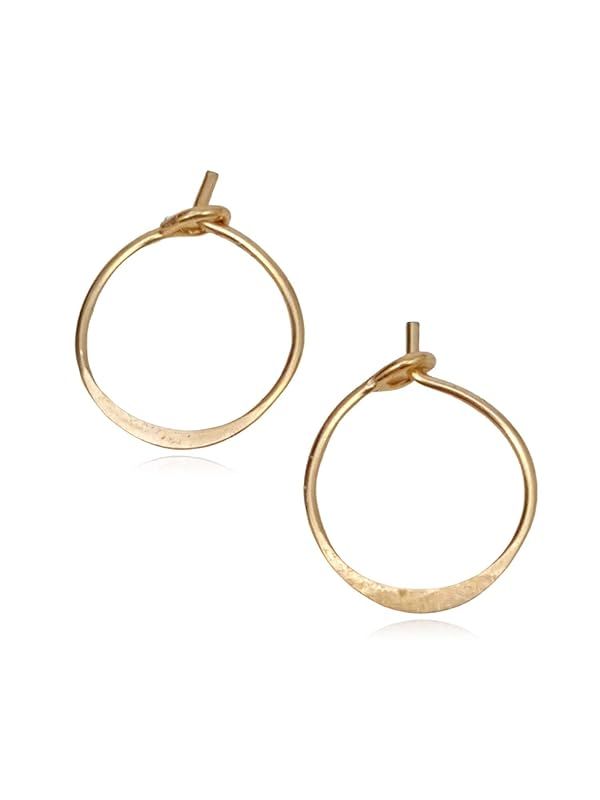 14k Gold Filled Teeny Tiny Thin Huggie Hammered Hoop Earrings, 9mm | Amazon (US)