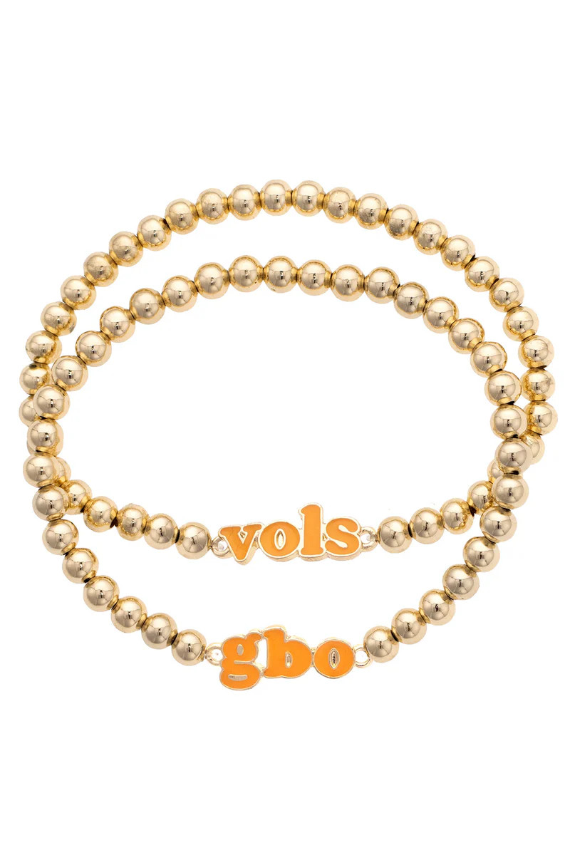 Tennessee Vols Slogan Ball Bead Bracelet Set of 2 in Orange/Shiny Gold | CANVAS