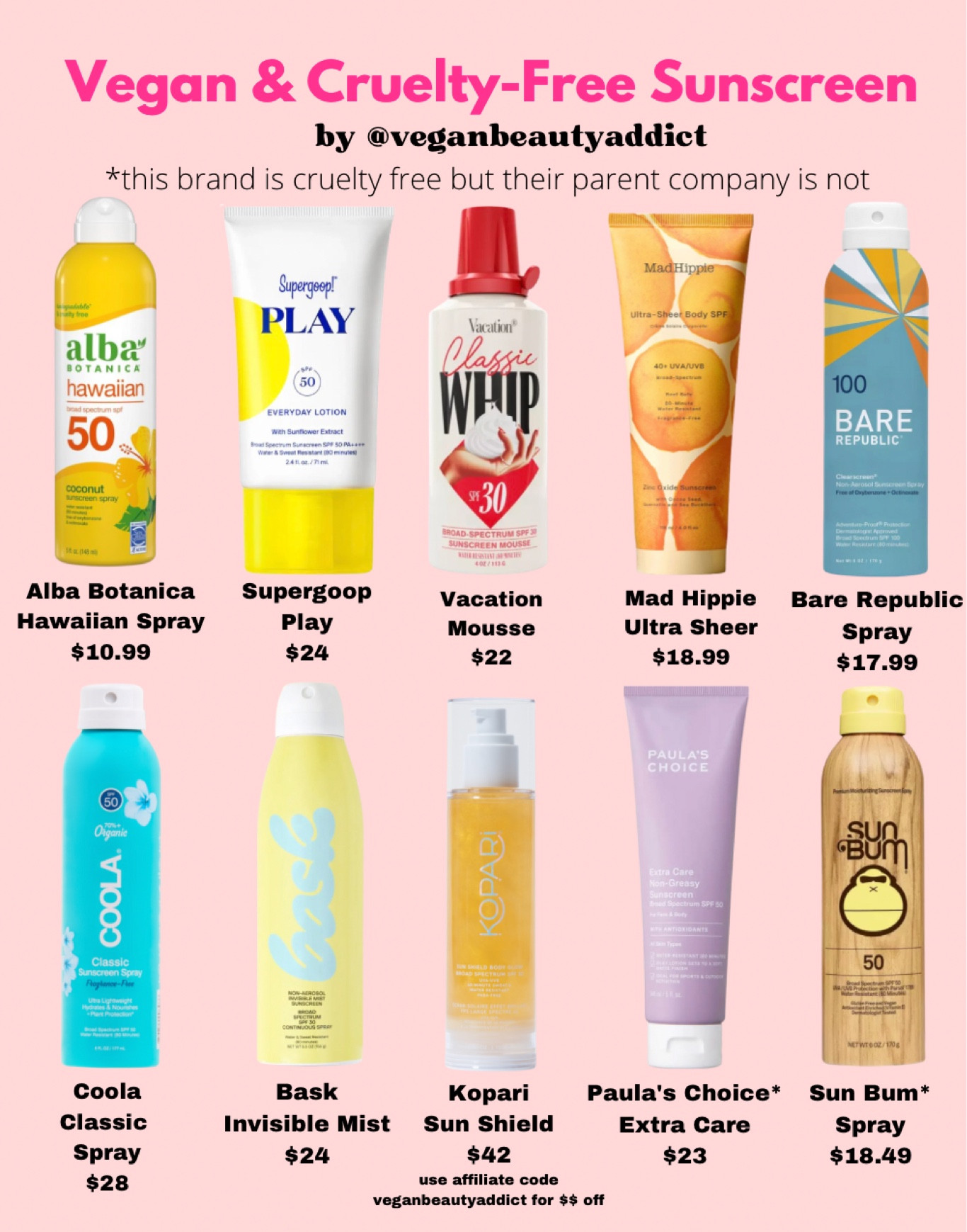 Vegan and Cruelty Free Sunscreen ☀️☀️☀️

Alba Botanica, Supergoop, Vacation, Mad Hippie, Bare Republic, Coola, Bask, Kopari, Paula’s Choice, Sun Bum

SPF, Skincare, Sun Protection, Summer, Suncare

#LTKfindsunder50 #LTKbeauty #LTKSeasonal