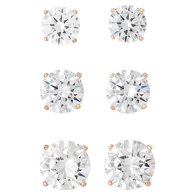 Believe by Brilliance Women's 14KT Gold Flash Plated Cubic Zirconia Round Earrings, 3 Pair Set | Walmart (US)